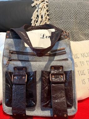 VTG Matt & Nat Grey Felt & Crinkled Vegan Leather Utility Cargo Shoulder Bag
